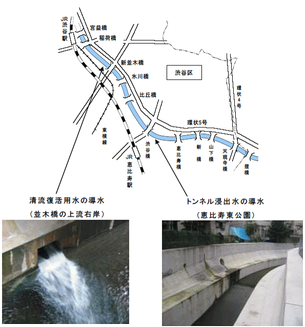 渋谷川における導水状況の画像