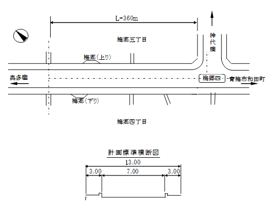 歩道設置事業(梅郷地区)の図